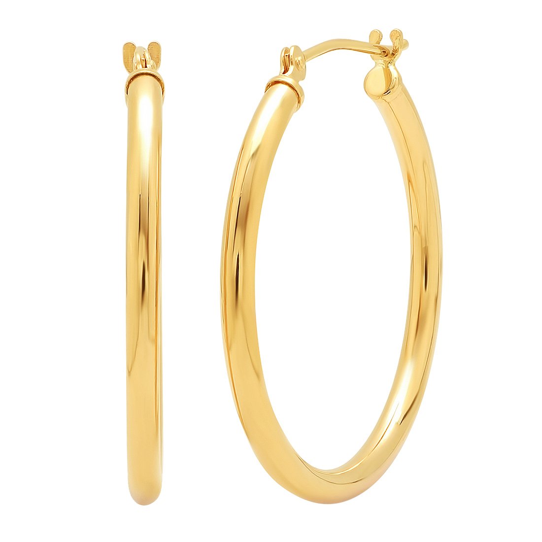 Amanda Rose Collection10K Yellow Gold or White Gold Classic Round Hoop Earrings for Women |Available from 1/2 to 2 inches | Real 10K Solid Gold Hoops
