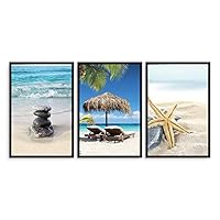Framed Canvas Wall Art - Romantic Beach - Canvas Prints Home Artwork Decoration for Living Room,Bedroom - 16