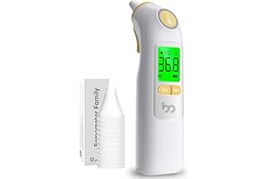 Ear Thermometer, Highly Accurate for Kids, Adults and Babies, 30 Memory Recall, 1s Result and 3-Color Fever Alert, with 24 Di