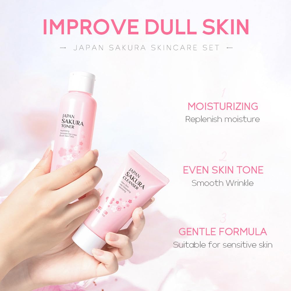 Sakura Skincare Gift Set for Women Girls, 5pcs Skin Care