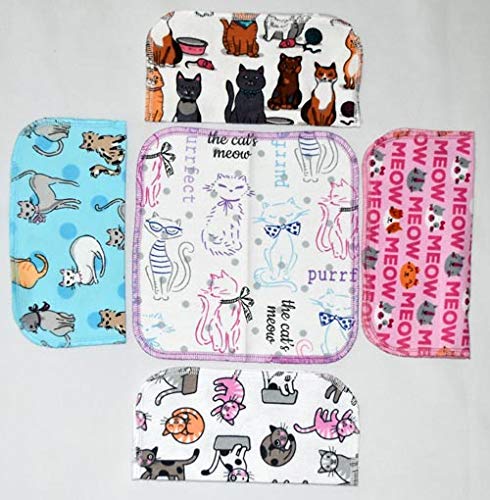 1 Ply Printed Flannel Washable.-The cats meow- Set Napkins 8x8 inches 5 Pack - Little Wipes (R) Flannel