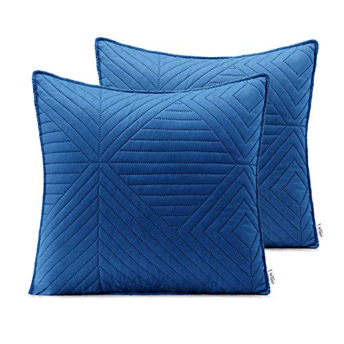 AmeliaHome 2 Kissenbezüge 45X45 cm blau himmelblau Kissenhüllen Set Ultrasonic Steppung Polyester Softa