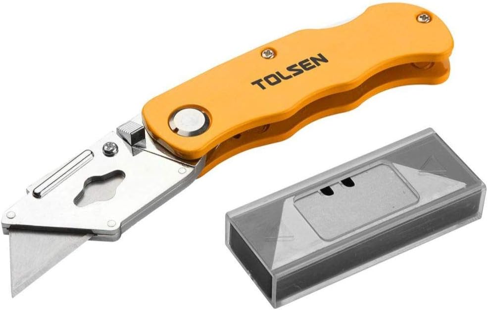 Tolsen Tools Folding Utility Knife with 5-Piece Blade Set