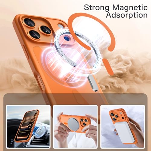 JETech Magnetic Case for iPhone 17 Pro Max 6.9-Inch Compatible with MagSafe, Shockproof Phone Bumper Cover, Solid Color Matte TPU Frame, Anti-Scratch Clear Back (Orange)