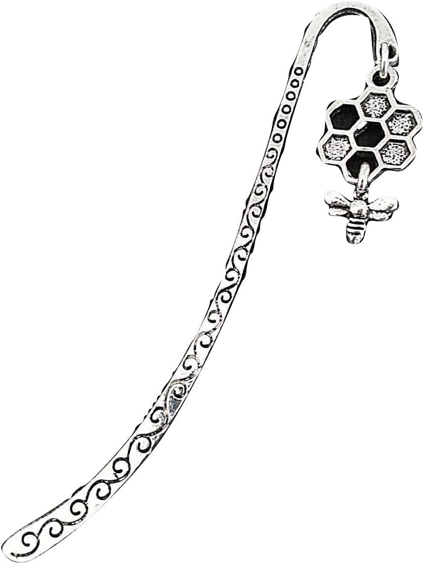 Royal Swan Antique Silver Metal Bookmark with Honeycomb & Bee Charm Accessory Gift Bag