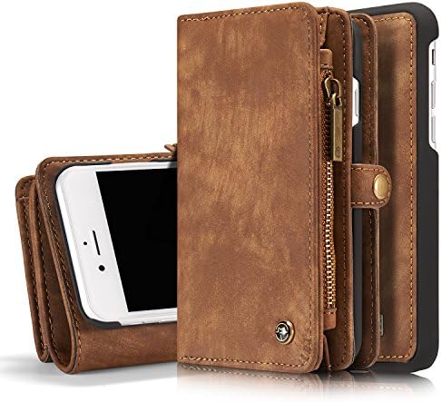 Wallet Case for iPhone 8 Plus & iPhone 7 Plus (5.5 inches), Women Wallet with Flip Card Slots, Stand Holder, Folio Zipper, and Detachable Magnetic Protective Phone Cover, Brown PU Leather - Tobskby