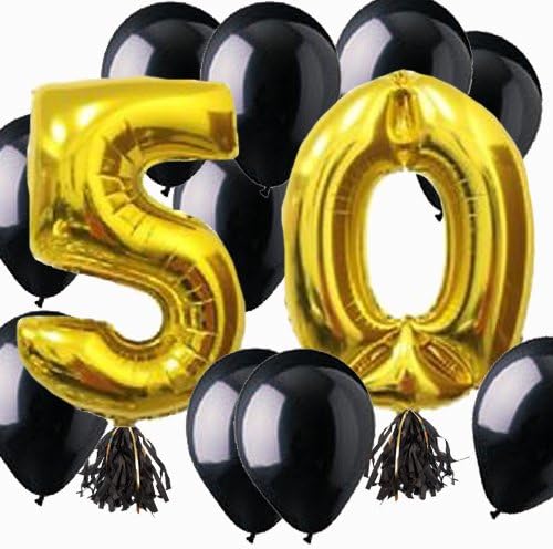 50th Birthday Anniversary Decorations Balloons Black Gold Bouquet