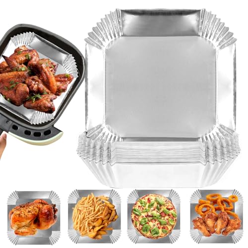 Air Fryer Paper Liners, 100Pcs Aluminum Foil Air Fryer Disposable Paper Liner, 6.3” Square Non-stick Sheets, Food Grade Aluminum Foil for Baking, Frying, Grilling, Roasting Microwave