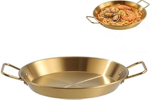 Tissting 8.27 Inch Paella Pan - Stainless Steel Dual Handle Spanish Seafood Lobster Tray for Home & Restaurant Cooking, Fryin