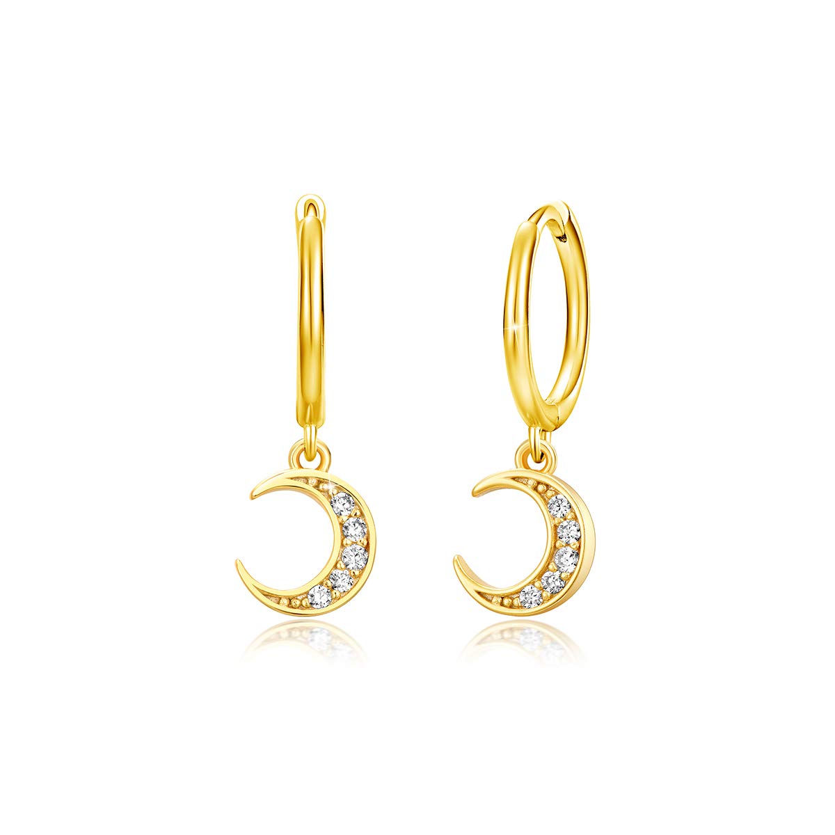 PEARLOVE Dangle Huggie Hoop Earrings, Mini 18K Gold Plated Moon 925 Sterling Silver Small Dainty Spike Earrings Cubic Zirconia for Women & Girls — image 1