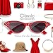 Elimoons Cat Eye Sunglasses 50S with Rhinestones, Black/Red/White, Pack of 3