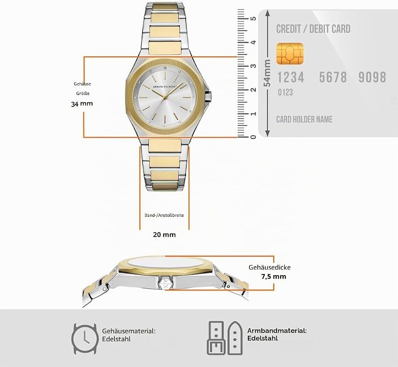 Watch for Women, Quarz-Dreizeigerwerk und 34 mm Gehäusegröße mit Edelstahl- oder Lederarmband