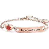 NARTGO Rose Gold Heart Medical Alert ID Bracelet for Women Emergency First Aid Health Alert Stainless Steel Adjustable Chain Bracelets