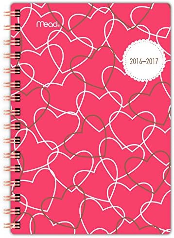 Mead Academic Year Weekly / Monthly Planner / Appointment Book, July 2016 - June 2017, 5-1/2"x 8-1/2", School, Gold Hearts Design (38137)