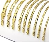 Mens 14kt Yellow Gold Plated Width 5 6 8 10mm Italian Figaro Link Chain Necklace (12mm 24