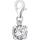 Quiges Crystal White Round Cubic Zirconia Clip On Charm Pendant Silver Plated Women's Jewellery