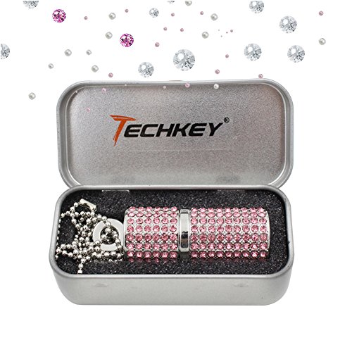 image for Techkey USB Flash Drive,Bling Rhinestone Diamond Crystal Glitter Lipst