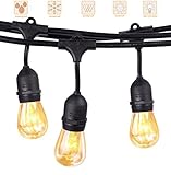 LED Outdoor String Lights, AKAPH Heavy Duty Commercial Weatherproof Globe Strands, 48 Feet Long with 15 Hanging Dropped Sockets, 18 LED Bulbs