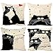 NYKKOLA Soild Linen Cute Cat Throw Pillow Covers Set of 4, Decorative Pillowcase Cushion Cover for Sofa Bedroom Car 18 x 18 Inch 45 x 45 cm (Style 13)