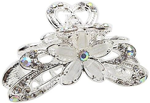 Shengxueer 1pc Crystal Flower Hair Clip Clamp Women Hair Claw (Silver)