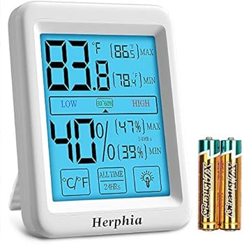 Herphia Digital Humidity Gauge, (Battery Included) Indoor Humidity Monitor and Hygrometer Thermometer with Jumbo Touchscreen and Backlight for Indoor Room Instruments Home Greenhouse(4.5 X 3.5 Inch)