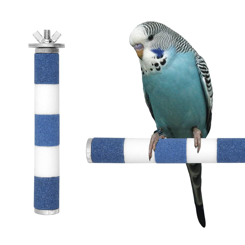 Parrot Perch,15CM Blue&White Color Bird Perch Stand Birdcage Scrub Stand Bar for Bird Parrot Budgies Parakeet Cockatiels Conure Lovebird Cage Paw Grinding Toy