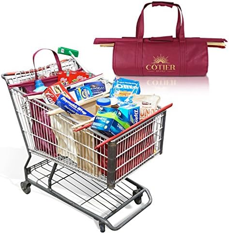 Cotier Brand Trolley Bag Shopping Cart System w/ Large Insulated Cooler Grocery Bag | Fits USA Standard &amp; Warehouse Club Shopping Carts | Eco-Friendly Heavy Duty 4 Bag Set