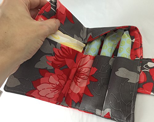 Privacy Pouch -Tampon and Sanitary Pad Case Holder - Riley Blake Desert Bloom Main in Grey and Red