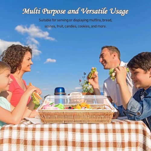 Cesta De Pão De Vime Com Tampa De Acrílico Para Alimentos (Marrom)
