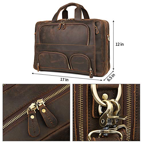 Augus Leather Briefcase Business Travel Duffel Bags for Men Laptop Bag
