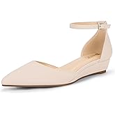 IDIFU Women's Low Wedge Flats Closed Pointed Toe Dress Shoes for Women with Adjustable Ankle Strap Wedding Bridal Work Office Business Prom Comfortable Dressy Casual Formal Cute Flat Shoes