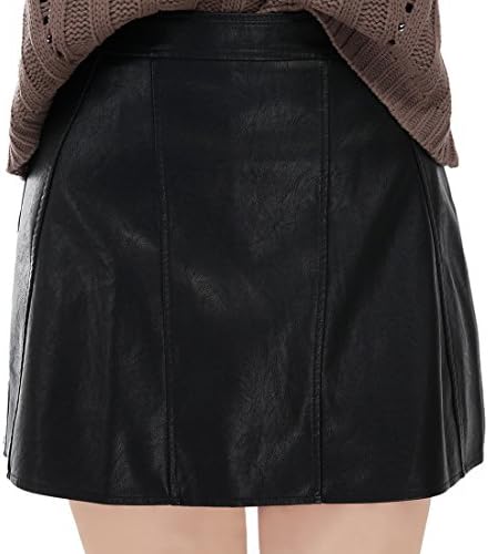 A-Line Leatherette Mini Skirt for Women Middle Waist Sexy Skirt