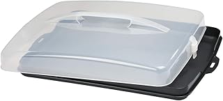 Xavax Kuchen Transportbox rechteckig (Kuchenbox für Blechkuchen, Kuchencontainer mit Deckel und Tragegriff, spülmaschinengeeigneter Kuchenbehälter) grau