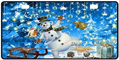 Merry Christmas Cute Snowman Strong And Durable Aluminum Car Metal License Plate Frame for Women/Men Two Holes Tag 11.8" X 6.1"
