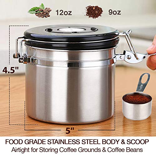 HOMICHEF 12 oz Ground Coffee Container Airtight With Scoop Small