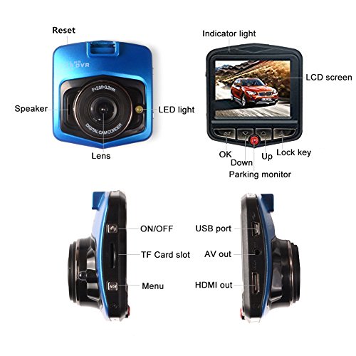 THINK SOGOOD 2.4" LCD HD 1080P Car DVR, 170Â° Wide Angle Lens Vehicle Video Camera with Loop Recording, Motion Detection, G-Sensor and Parking Monitor(Free 8G Micro SD Card)