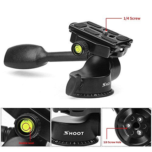 SHOOT 3-Way Tripod Pan Head Smooth Rotation Video Tilt Head with Quick Release Plate for Tripod, Monopod, Slider, DSLR Camera,Camcorder