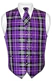 Men's Plaid Design Dress Vest & NeckTie Purple Black White Neck Tie Set