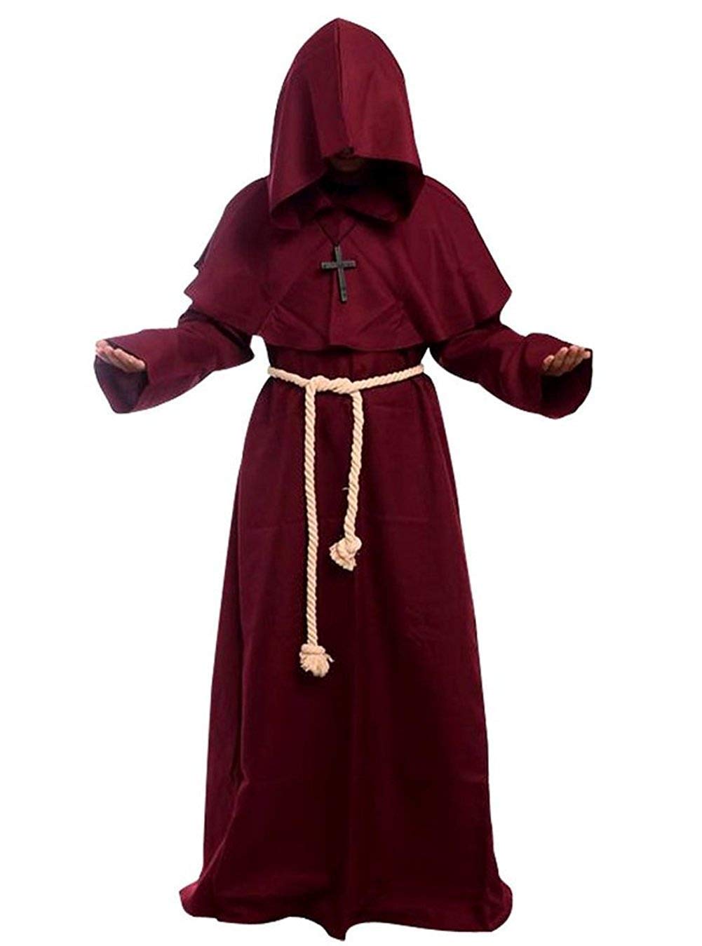 Gothden Medieval Renaissance Friar Cowl Robe Hooded Monk Robe Costume Red