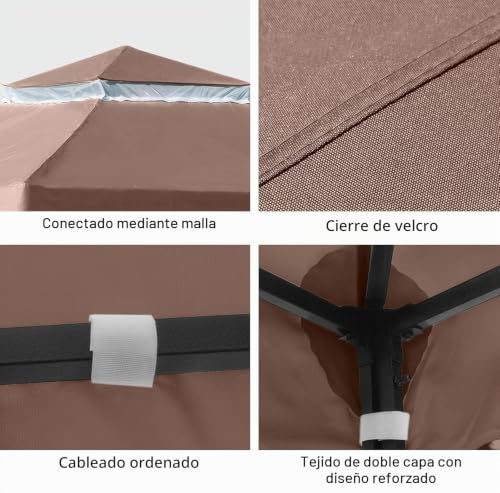 OKYUK Replacement gazebo canopy with breathable mesh, UV resistant, stable double roof construction, including drainage holes, ideal for garden gazebos