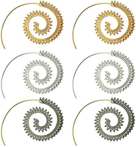 Spiral Circles Round Dangle Earrings Drop Jagged Hoops Swirl Maze Tribal Dangling Beaded Charms Jewelry