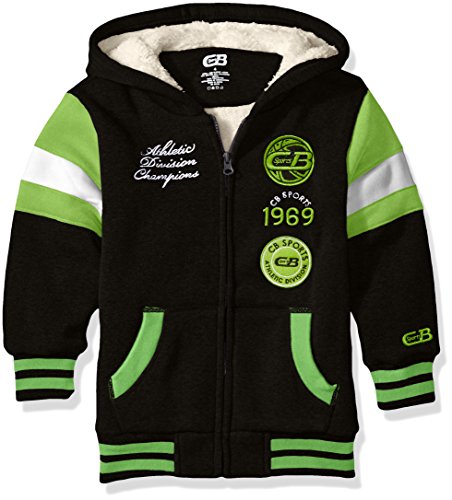 CB Sports Big Boys' Varsity Sherpa Lined Hoodie, Black/Lime/White Sherpa, 10/12