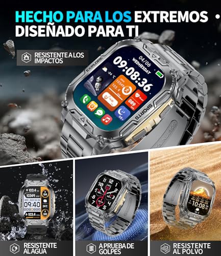 Reloj inteligente militar para hombre con batería de 1000 mAh/función de teléfono, pantalla grande de 2,01 pulgadas, reloj de fitness con frecuencia cardíaca/monitor de sueño/200+ modos deportivos