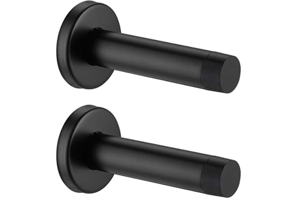 JQK Door Stopper Black, 304 Stainless Steel Sound Dampening Door Stop Bumper Wall Protetor 2 Pack, Matte Black, DSB5-PB-P2