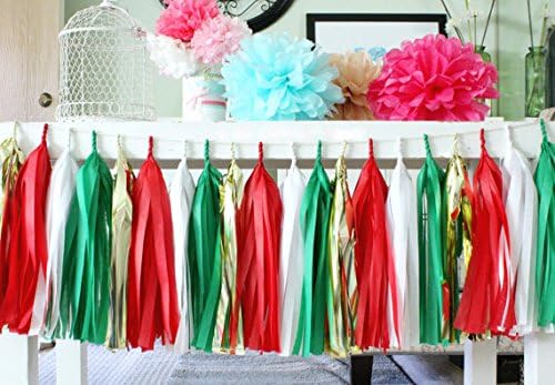 DIY Paper Tissue Tassel Garland Red White Green and Gold Birthday Wedding Bridal Baby Shower Graduation Party Tassel Kit