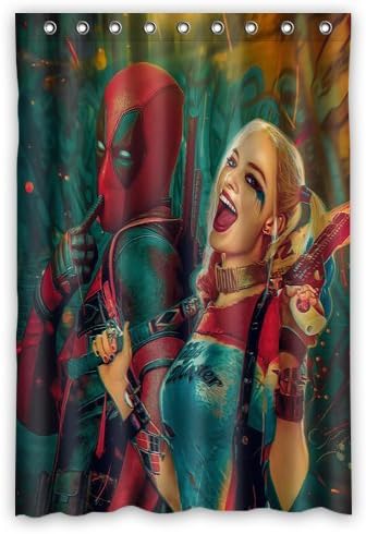 Custom Fashion Design Deadpool And Harley Quinn Shower Curtain Home Decoration Mildew Waterproof Polyester Fabric Bathroom Shower Curtain 48" x 72" Inch