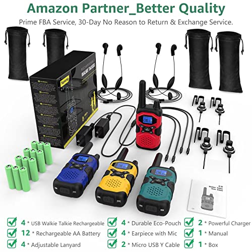 Rechargeable Walkie Talkies 4 Pack Long Range Walkie Talkies for Adults