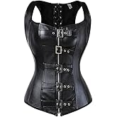 Grebrafan Women Steampunk Plus Size Leather Bustier Corset with Buckles