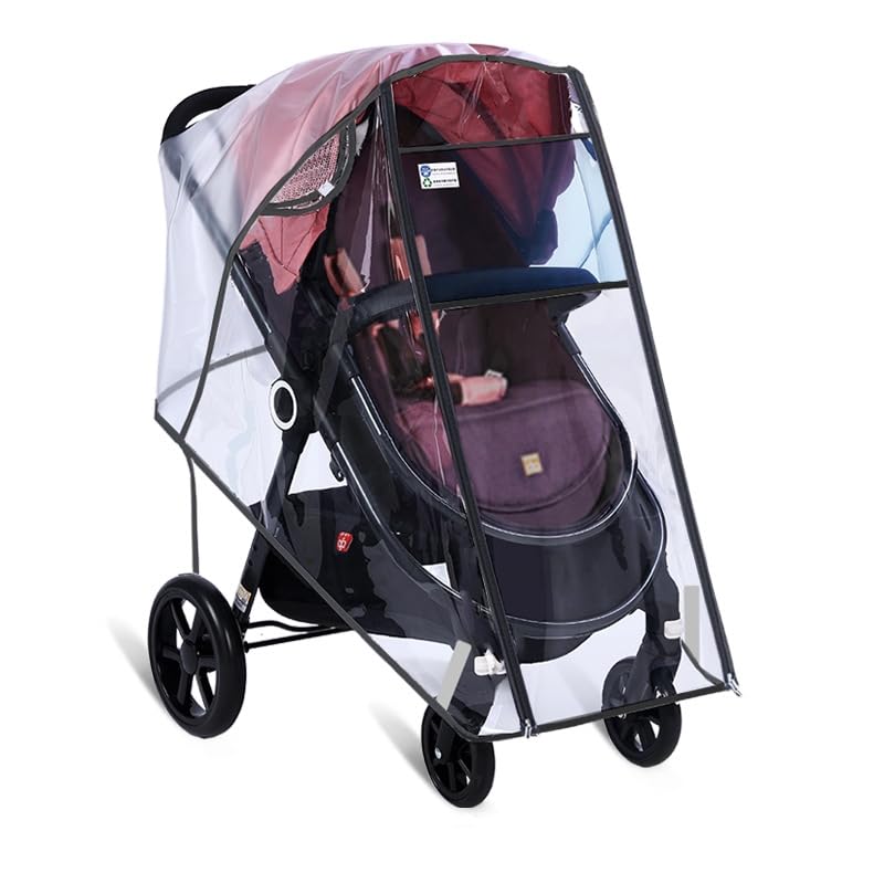 Universal Rain Cover Pushchair Stroller Large Raincover Buggy Pram with Zipper Waterproof Durable Transparent Baby Stroller Carrycots Weather Shield Fit Most Strollers (Double-Zip Window)