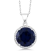 Gem Stone King 9.00 Cttw Blue Simulated Sapphire Pendant Necklace For Women | 925 Sterling Silver | Round 13MM | With 18 Inch Silver Chain